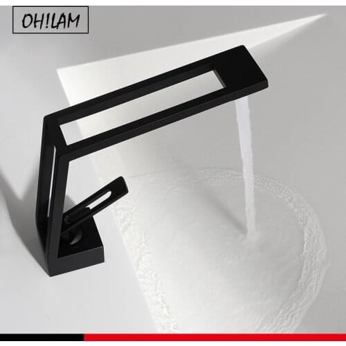 Bathroom Deck Mounted Basin Faucet Black Sink Tap Single Hole Water Tap Hot and Cold Mitigeur Salle De Bain Mixer Faucet