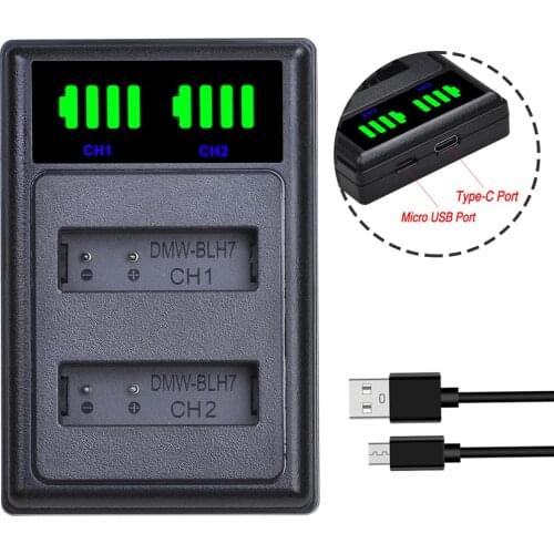 Tectra 1pc DMW-BLH7 BLH7 DMW-BLH7PP DMW-BLH7E LED USB Dual Charger with Type C for Panasonic Lumix DMC-GM5,DMC-GF7,DMC-GF8