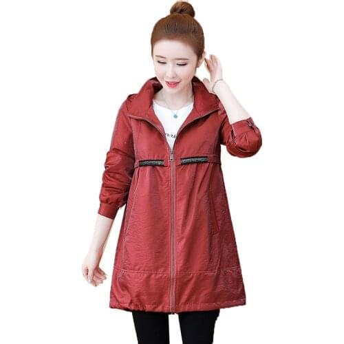Womens Trench Coat Spring Autumn Casual Mid-Length Hooded Thin Coat Female Outerwear Windbreaker Workwear Baseball Uniform W651