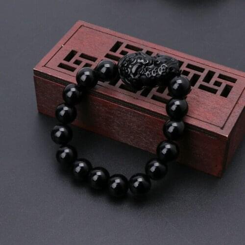Unisex Wealth And Good Luck Chinese Fengshui Pixiu Bracelet Wristband Men Women Bracelets Obsidian Beads Bracelet Jewelry Gifts