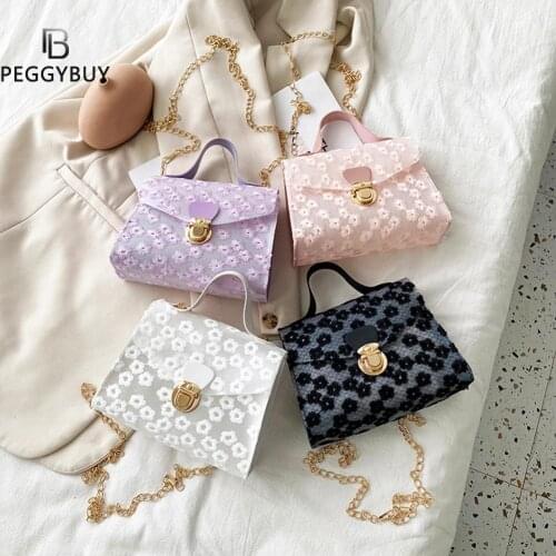 Vintage Women PU Bag Flower Messenger Casual Chain Handbags Flap Shoulder Women PU Leather Luxurious Chains Messenger Bags