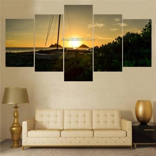 TOP Quality 5 Panels Classical Seacape Scenery Picture Print Painting Canvas Wall Art wall decoration ideas for kitchen