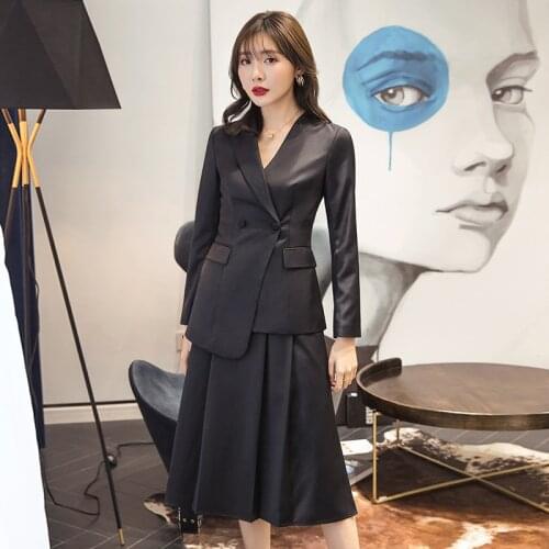 YIGELILA High Quality Black Suits Turn-down Collar Double Breasted Solid Suits Office Lady Full Sleeves With Pockets Suits 8290
