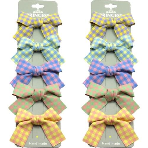 10PCS/2Cards Lovely Lattice Point Girls Clips Bows Child Tie Knot Creativity Handmade Hairpins Fashion Hair Accessories For Kids