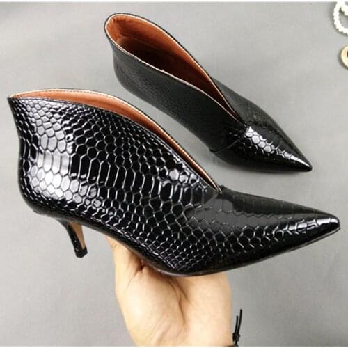 Snake Patent Pu Leather Women Ankle Boots Sexy Pointed Toe Footwear Small High Heel Female Boot Party Shoes Women 2020 New Pumps