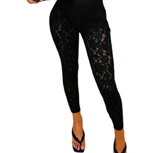Ladies Lace Trousers Hollow Spring And Summer Floral High Waist 2021 Sexy Casual Tight-Fitting Fashion High Street Black S/M/L
