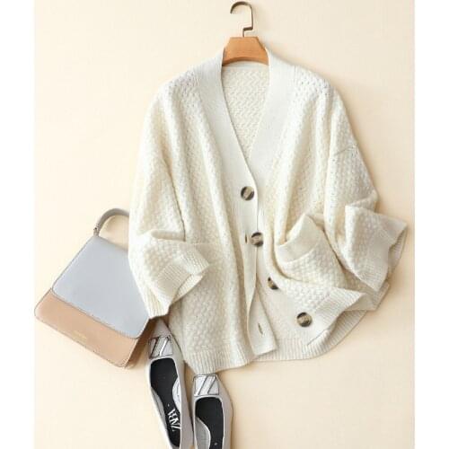 100% cashmere cardigan women winter outerwear knitted oversized fashion coat casual warm knitwear