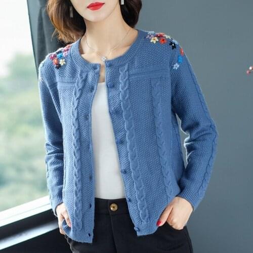 Women Cardigan Sweater Coats Autumn 2020 Womens Fashion Embroidered Loose Knit Christmas Sweater