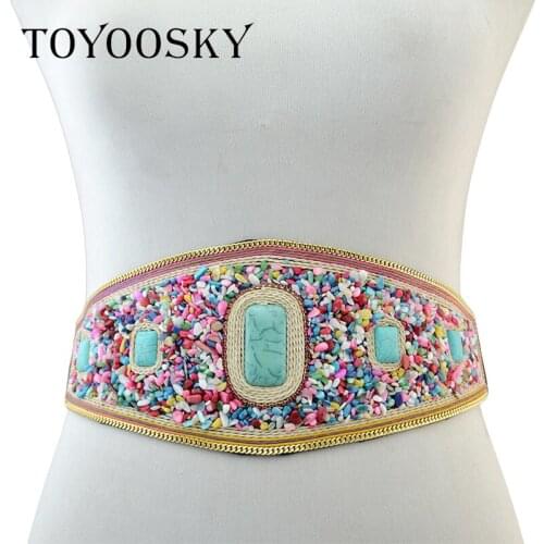 TOYOOSKY Luxury Ethnic Traditional Bohemian Wide Woman Belt Elastic Strap for Women Jeans Dress Wide Female Belts High Quality