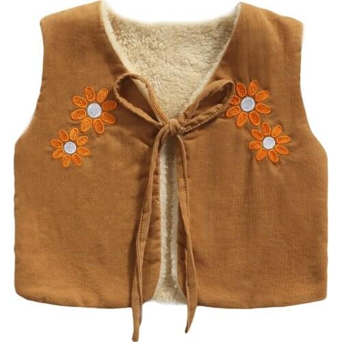 Little Girls Floral Embroidery Waistcoats 2021 New Tie-up Vest for Winter Baby Girls Keeping Warm Vests Outerwear 1-5 Years