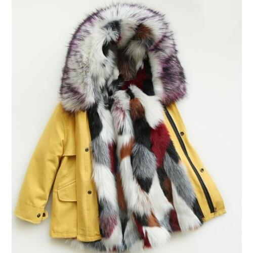 2021 Winter Girls Boys Faux Fur Coat Detachable Parka Fox Fur Liner Children Girls Thicken Warm Outerwear Hooded Jackets W212