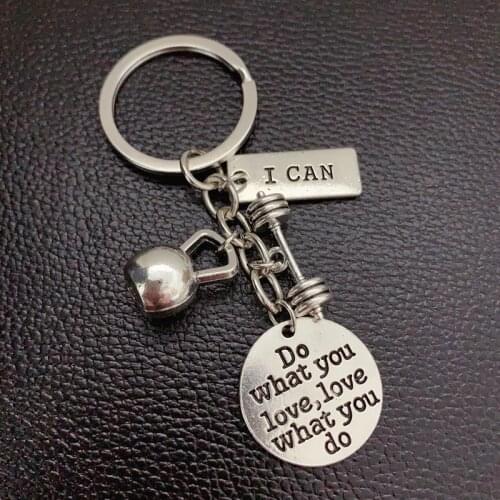 1pcs I Can Keychain Weight Lifter Key Ring Barbell Weight Charms Fitness Jewelry Gift For Lifter Strong Man