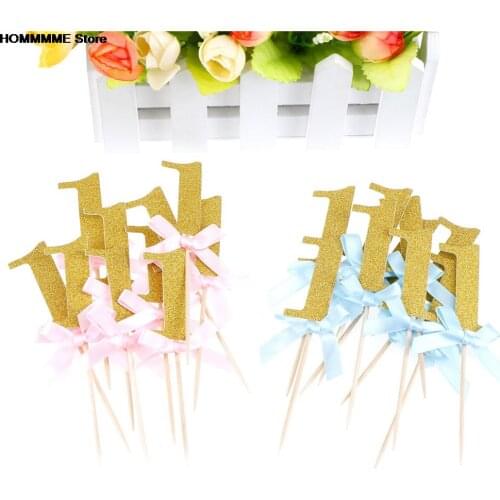 10PCS Glitter Paper 1st Cupcake Toppers First Birthday Party Decorations 1st Birthday My One Year Baby Boy Girl Supplies