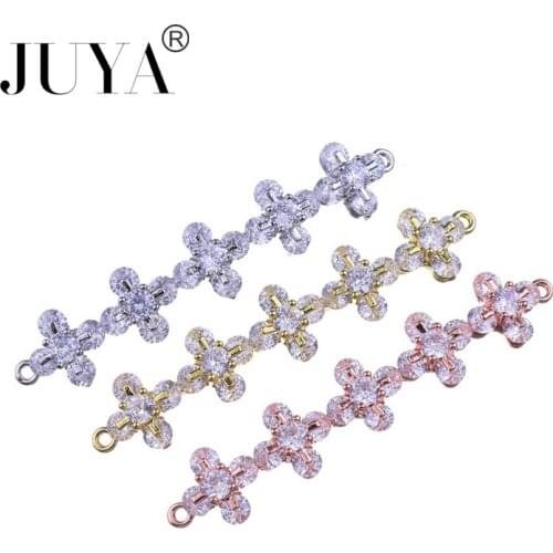 Diy jewelry Components 5pcs / 10pcs accessoires bijoux AAA Cubic Zirconia Crystal Flowers Long Connectors jewelry making fitting