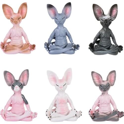 Simulation Hairless Cat Sphinx Whimsical Buddha Cat Figurine Sphinx Meditation Cat Meditate Art Sculptures Statues Figurines New