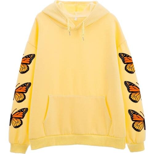 Harajuku Butterfly Graphic Hoodie Aesthetic Clothes Oversize Cotton Sweatshirt Woman Long Sleeve Hoody Warm Sweetshirt for Girls
