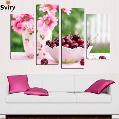 4 Panels Sunflower Cherry Painting Canvas Wall Art Picture Home Decoration Canvas Print Painting For Kitchen F1788 Unframed