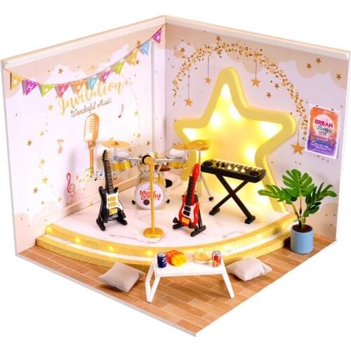 Doll house Furniture Wooden Miniature DIY Kit with Dust Cover Assemble Crafts Toy Best Birthday Gift For Children Girl