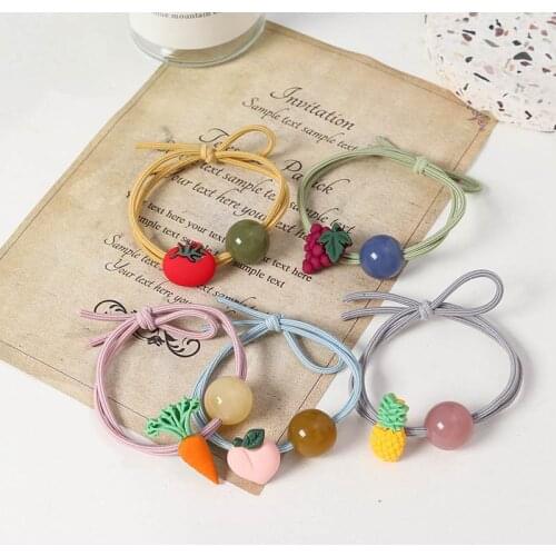 Cute Girls Elastic Hair Bands Peach Pineapple Grape Simple Hairline Sweet Leather Band Hair Ornament Cartoon Elastic Hair Ties