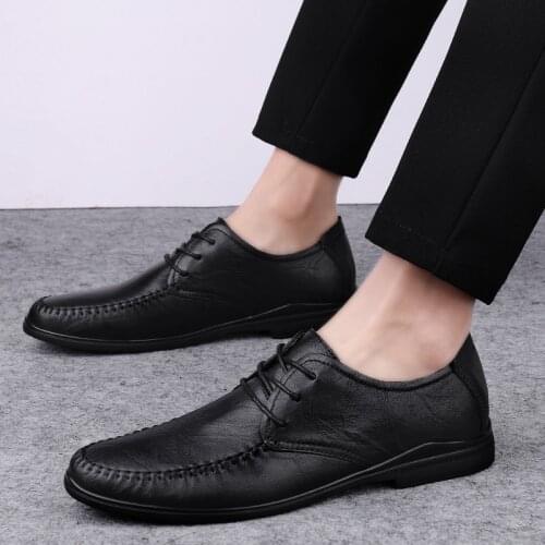 Men oxfords genuine Leather Casual Shoes Autumn cow Leather Shoes lace up Men breathable Fashion black Men shoes cow leather