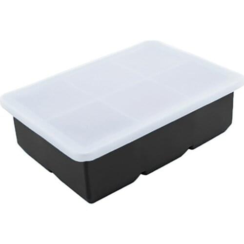 6 Cells Big Ice Cube Maker Soft Food Grade Silicone Ice Mould With Cover Kitchen Bar Ice Making Tools Ice Cube Tray No BPA