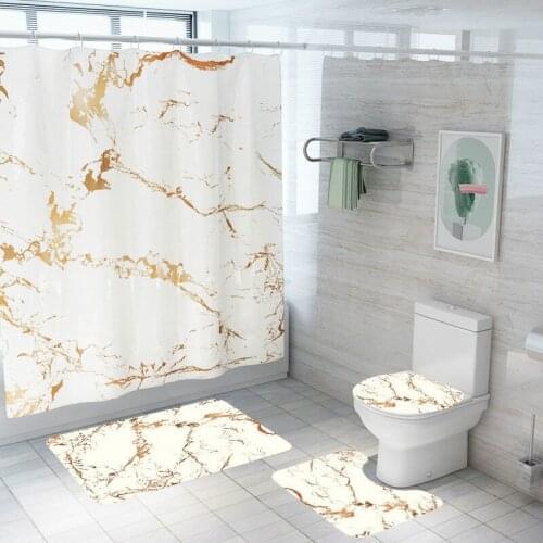 4Pcs/Set New Marble Print Shower Curtain Toilet Carpet Bathroom Anti-Slip Mats Partition Curtain Home Decoration