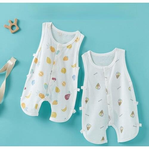 2021 New Summer One-piece Jumpsuit Ultra-thin Cotton Baby Sleeveless Vest Climbing Suit Newborn Playsuits Overalls Outfits