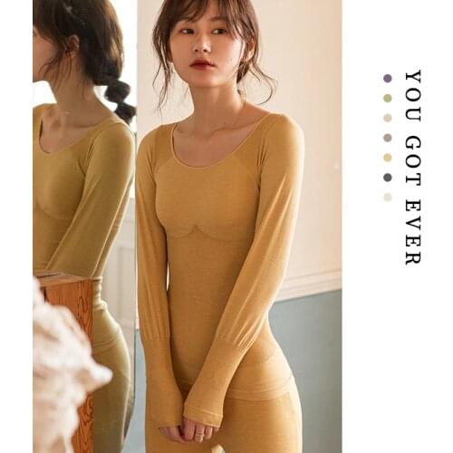 New Sexy Pyjamas Thermal Underwear Set Ladies Solid Cotton Warm Sleepwear Long Sleeve Pants Suit Women 2 Piece Pajamas Lingerie