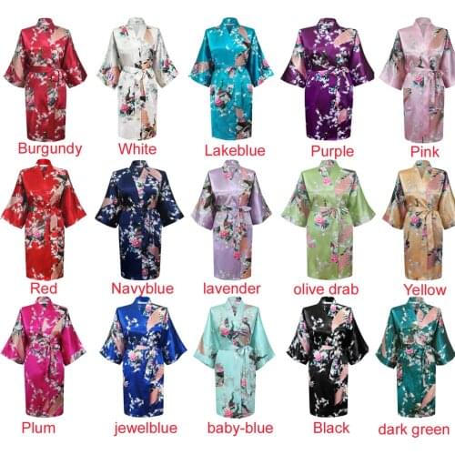 Wholesale Flower&Peacock Kimono Bathrobe Women Satin Soft Sleepwear Sexy Mini Bride Bridesmaid Wedding Robe Dressing Party 45