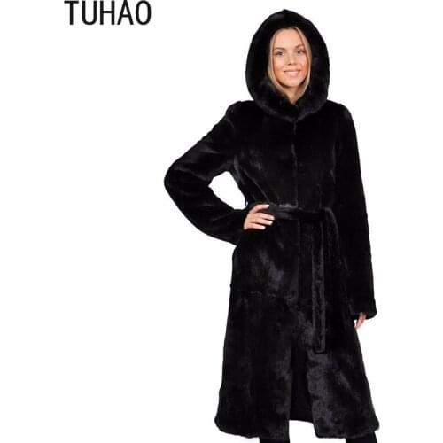 Faux Fur Coats Woman ImiTtion Mink Fur Female Long Coat Long Sleeve Hooded Ropa Invierno Mujer Black Windbreaker TJFW125