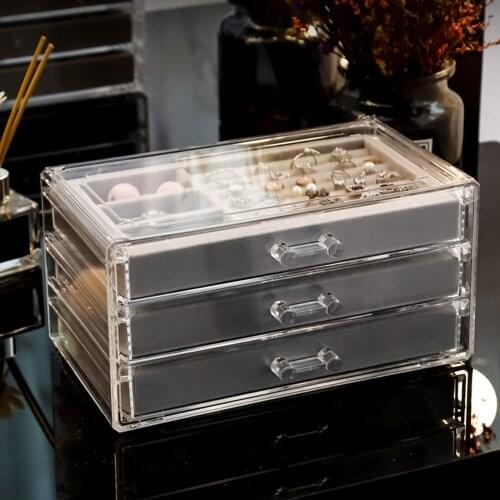Display Stand Rack 3 Layers Necklace Bracelet Ring Organizer Acrylic Jewelry Storage Box Dustproof