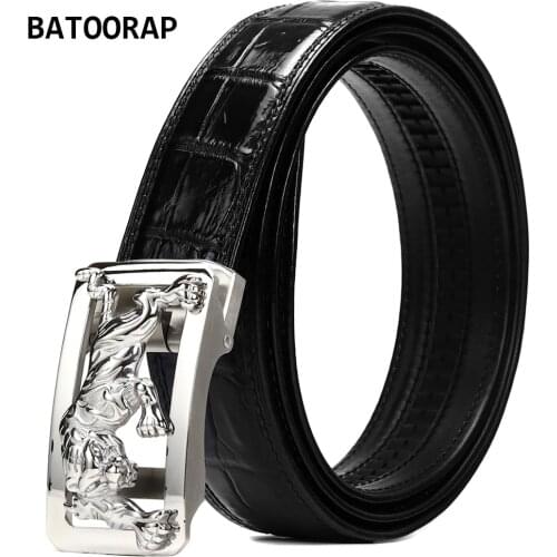 2021Top Brand High-end Crocodile Belly Belt Luxury Designer Mens Belt Black Domineering Tiger Stainless Steel Automatic Buckle