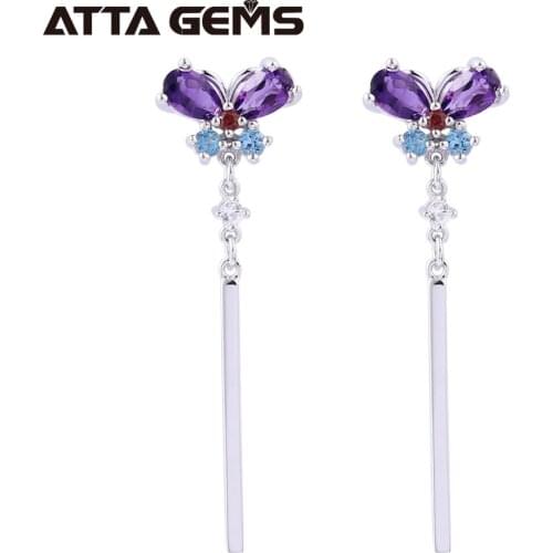 Natural Amethyst Sterling Silver Earring for Women Fine Jewelry Elegant Style Natural Topaz Top Quality Stud Earrings Birthday