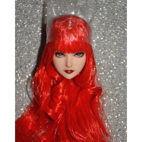 Customized] 1:6 Female Puppet Red Long Hair Head Sculpture Japanese And Korean Style Hair Transplant Head Sculpture 12 Inches
