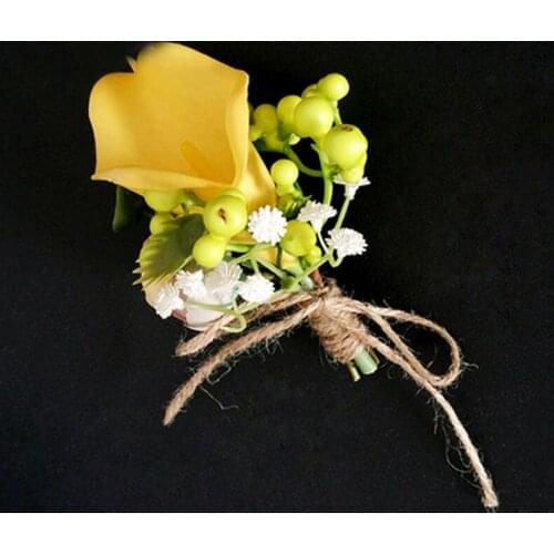Wedding Groom Boutonniere Groomsman Corsage Yellow Artificial PU Calla Lily Flower Brooch Corsages Buttonhole Suit Accessories