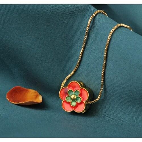 Ethnic Delicate cloisonne Red small flower necklace,vintage Green Chokers necklace,Chains pendants Necklace for womens Jewellry