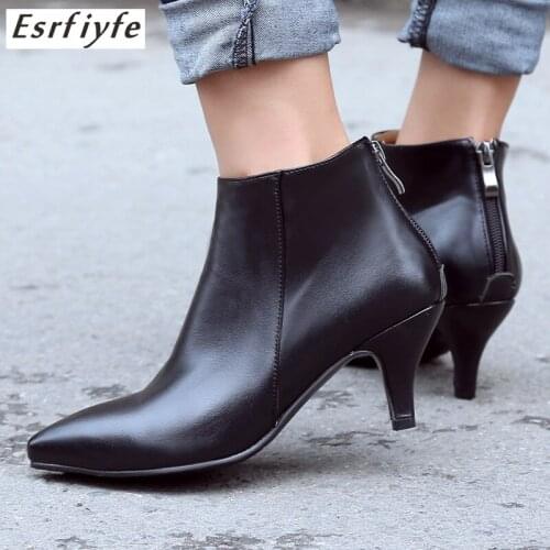 ESRFIYFE 2020 New Pointed Toe Spike Heels Women Boots Fashion Ankle Boots Back Zipper High Heels Boots Shoes Woman Large Size 17