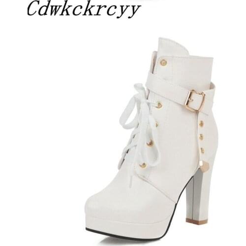 Winter New pattern fashion Round head High-heeled Martin Short boots Cashmere Keep warm white sexy Coarse heel Women Boots