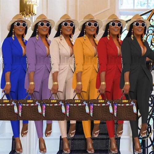 Women Business Fashion Buckle Green Fruit Collar Blazer Suit Soild Office Jacket Coat And Pants Two-piece Set