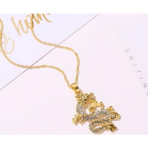 Gold Color Dragon Pendant Necklaces for Women Men Jewellery Cubic Zirconia Lucky Gifts