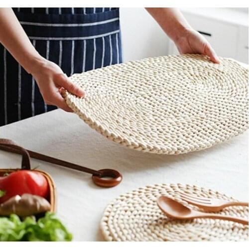 100PCS Corn fur woven Dining Table Mat Heat Insulation Pot Holder Round Coasters Coffee Drink Tea Cup Table Placemats