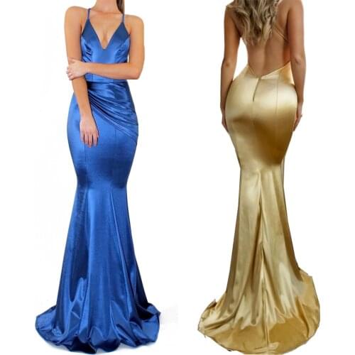 Womens Long Maxi Trumpet Mermaid V-neck Backless Halter Evening Party Dress