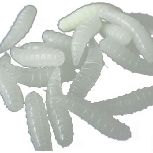 50pcs 1.6cm bait fishing maggot Grub Soft Baits Worms Noctilucent Luminous Night Glow isca artificial soft lure leurre souple #8