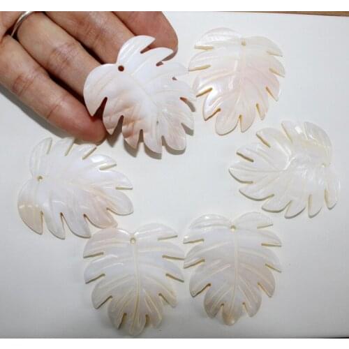 Fashion natural white Shell Handmade carved the Leaves pendant for diy Jewelry making necklace Earrings Accessories Parts 6PCS