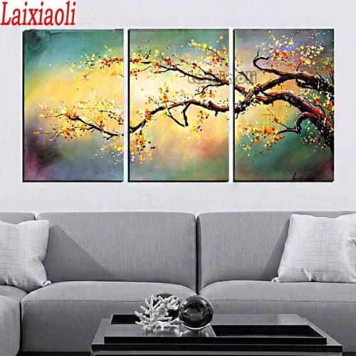 Abstract Plum blossom tree landscape 5D Diy Diamond Painting Cross Stitch Triptych Full Square Round Diamond Embroidery 3d decor