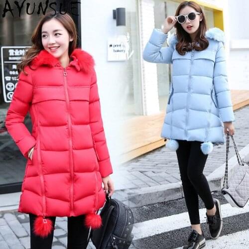 AYUNSUE Womens Winter Jacket Women Hooded Parkas Woman Clothes Faux Fur Collar Thick Puffer Down Cotton Coat Mujer Chaqueta
