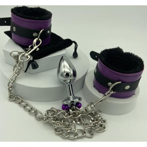 Bdsm Bondage Strap Rope Accessories Kit of Adjustable Leather Handcuffs with Metal Anal Bead Plug Sex Toys for Women Men Gag