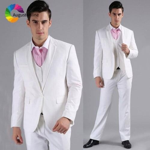 Custom Made White Men Suits Wedding Suits for Man Blazers Suit 3Piece Jacket Pants Vest Slim Fit Groom Tuxedo Terno Masculino