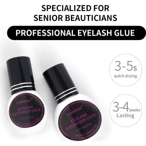 LASHISOK Glue Fast Dry Eyelash Glue Eyelash Extension Black Glue Individual Eyelash Glue Adhesive Make Up Professional Tools