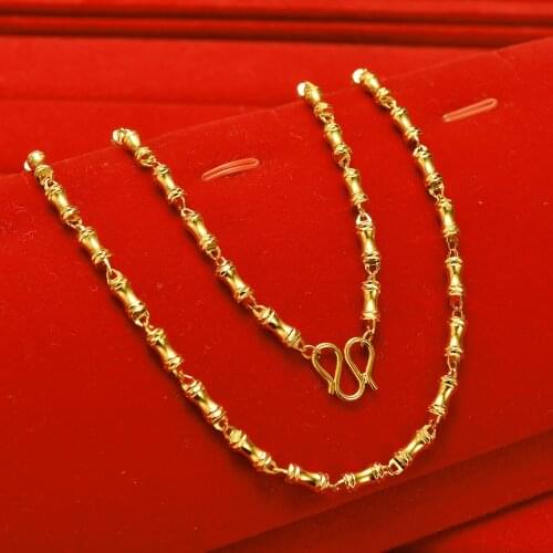 Fashion Necklace for Men Pure Gold Color 50cm/20'' Exquisite Thicken Sand Gold Bamboo Chain Choker Bone Collar Necklace Jewelry